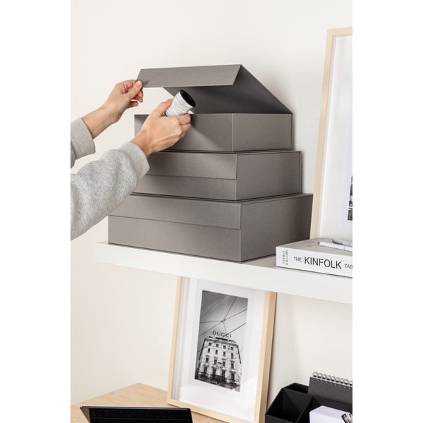 Sive kartonske kutije za pohranu u setu  3 kom s poklopcem 42,5x29,5x13 cm Kian Paper Laminate – Bigso-image-2