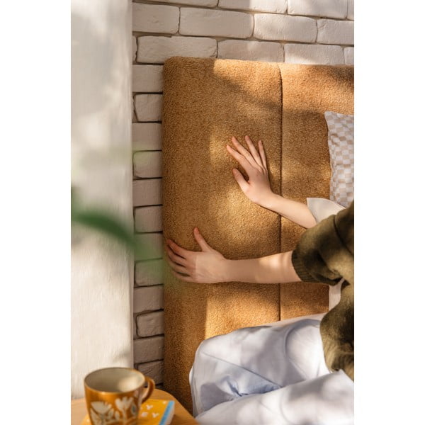 Senf žuti tapecirani bračni krevet s podnicom i prostorom za odlaganje 180x200 cm Thessa Bold Line – Bonami Selection-image-3