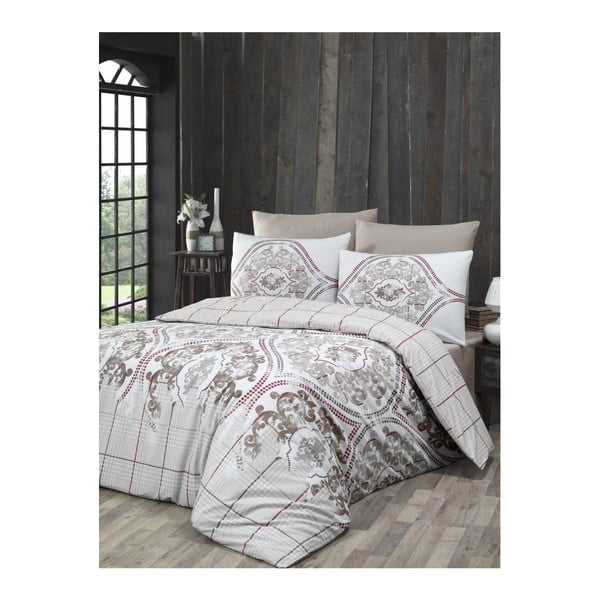Pamučna posteljina s plahtama za bračni krevet Cariana, 200 x 220 cm