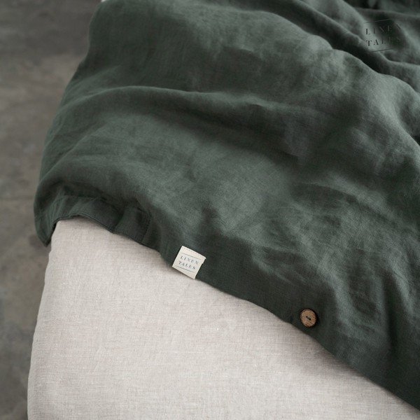 Tamno zelena lanena navlaka za poplun za krevet za jednu osobu/za produženi krevet 140x220 cm Forest Green  – Linen Tales-image-3
