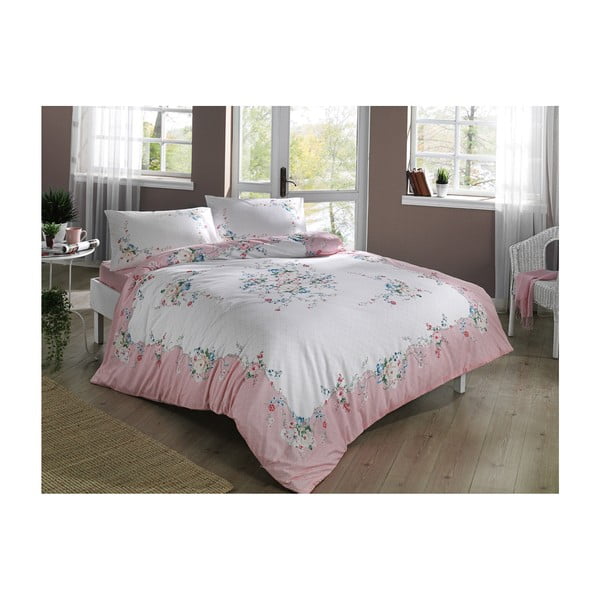 Pamučna posteljina s posteljinom za bračni krevet Madelyn V2 Pink, 200 x 220 cm