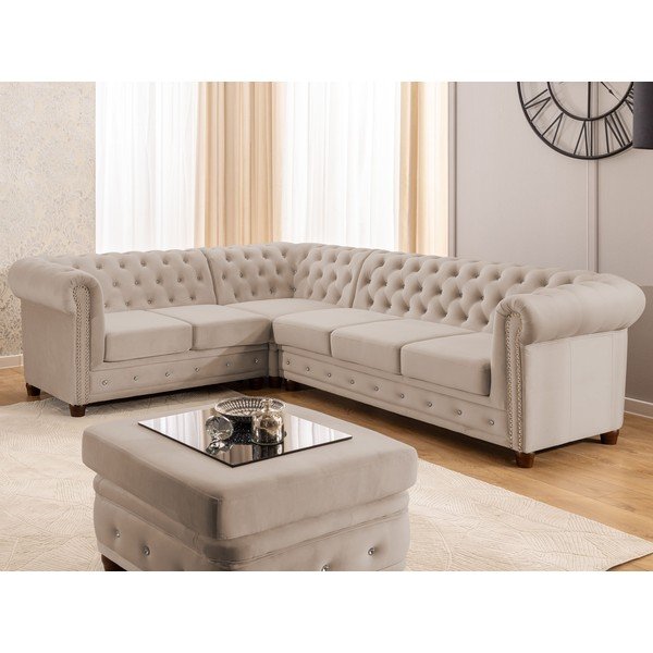 Bež baršunasti sklopiva kutna garnitura (s lijevim kutom/u obliku slova L) York Blik – Ropez-image-1