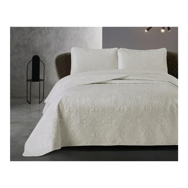 Kremasto bijeli pokrivač iz mikropercila s dvije jastučnice Dreamhouse Velvet Clara, 250 x 260 cm