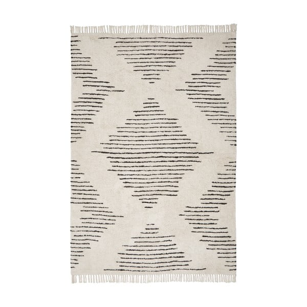Bež-crni ručno tkani pamučni tepih Westwing Collection Fini, 160 x 230 cm
