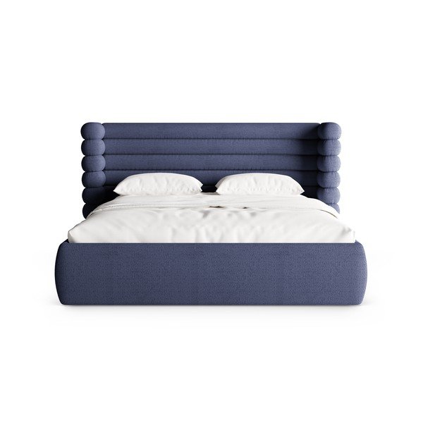 Plavi tapecirani bračni krevet s prostorom za odlaganje s podnicom 160x200 cm Mount – Micadoni -image-4