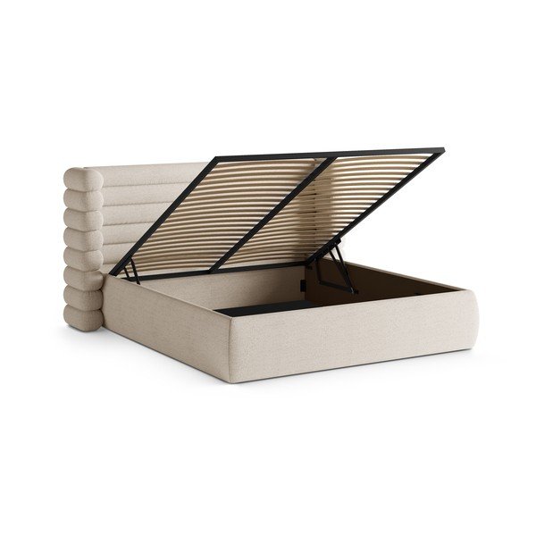 Bež tapecirani bračni krevet s prostorom za odlaganje s podnicom 200x200 cm Mount – Micadoni -image-2