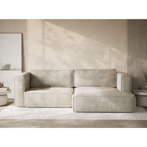 Bež sklopiva/s prostorom za odlaganje kutna garnitura od šenila (s desnim kutom/s ležaljkom) Velto – Maison de Rêve-image-1