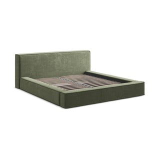 Zeleni tapecirani bračni krevet s prostorom za odlaganje s okvirom od letvica 180x200 cm Noho - Makamii