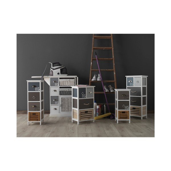 Bijela komoda s daskom za glačanje i 2 pletene košare Geese Home-image-1