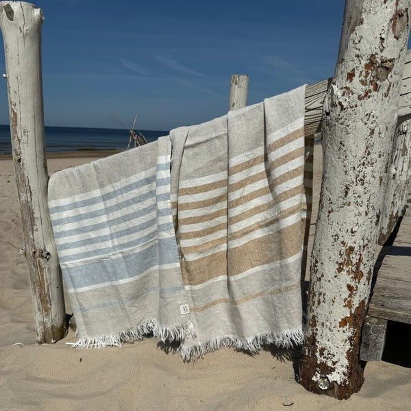 Plavi laneni ručnik za plažu 85x140 cm Allure Stripe – Linen Tales-image-4