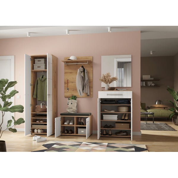 Bijeli ormarić za cipele u dekoru hrasta s klupom Aledo - Germania-image-4