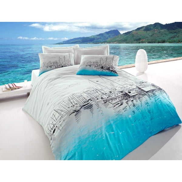 Pamučna posteljina s plahtama za bračni krevet Marina, 200 x 220 cm