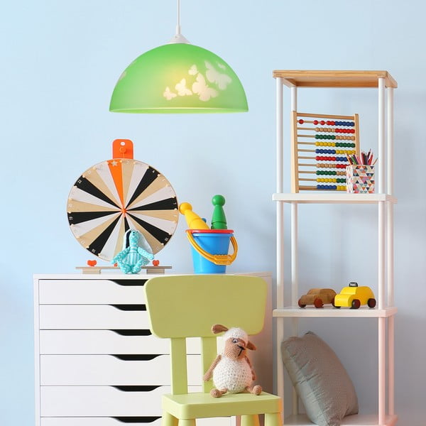 Zelena dječja svjetiljka sa staklenim sjenilom ø 30 cm Mariposa – LAMKUR-image-2