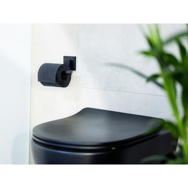 Crni samoljepljiv držač toaletnog papira od nehrđajućeg čelika Quadro – Wenko-image-1