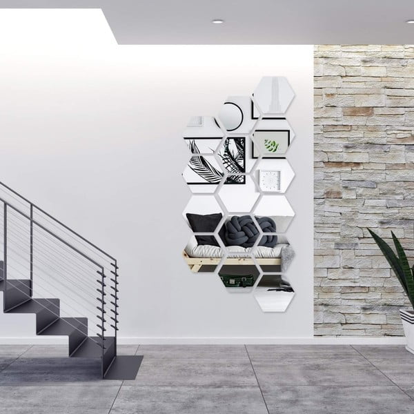Zrcalne naljepnice u setu za zid 12 kom 20x17 cm Hexagonal – Ambiance-image-2