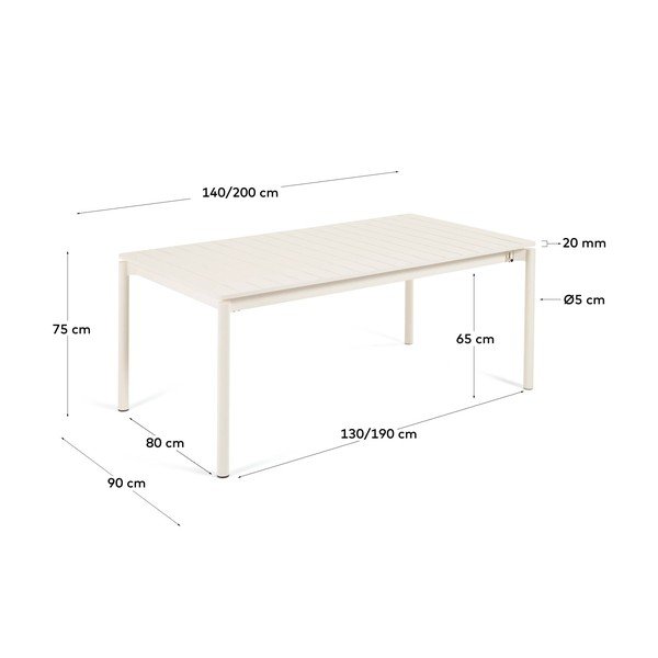 Bijeli aluminijski vrtni stol Kave Home Zaltana, 140 x 90 cm-image-3