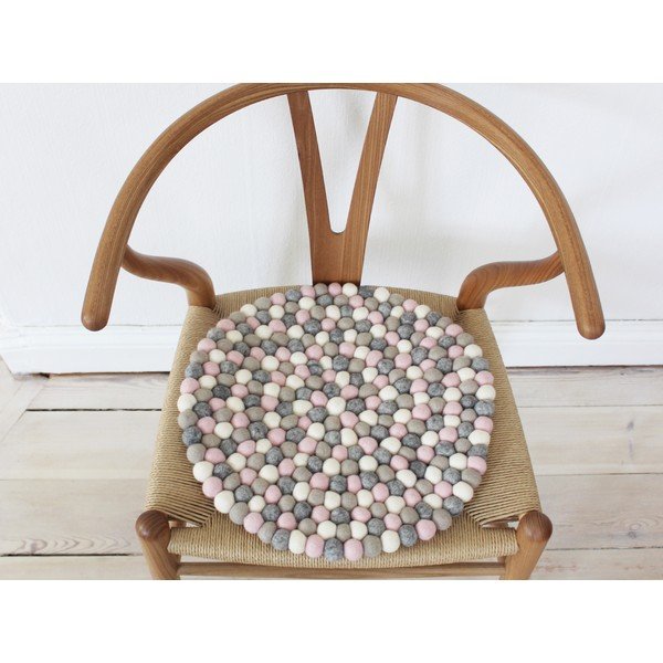 Svjetloružičasto-sivo sjedalo od vunenih pompona Wooldot Ball Chair Pad, ⌀ 39 cm-image-2