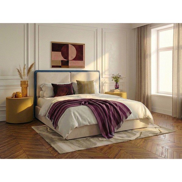 Plavi/bež podstavljeni bračni krevet s prostorom za odlaganje s podnicom 180x200 cm Mara – Bobochic Paris-image-1