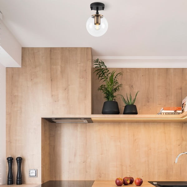 Crna stropna svjetiljka sa staklenim sjenilom ø 15 cm Atmaca – Opviq lights-image-3