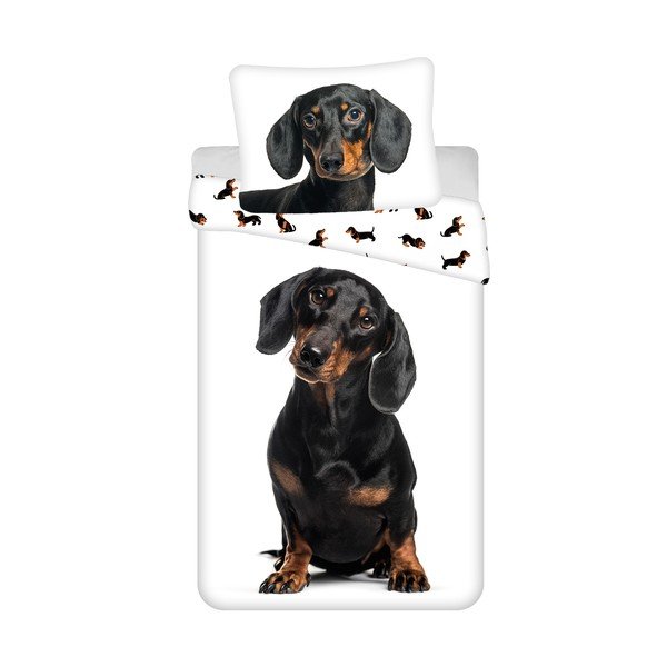 Crno-bijela pamučna dječja posteljina za krevet za jednu osobu 140x200 cm Dachshund – Jerry Fabrics