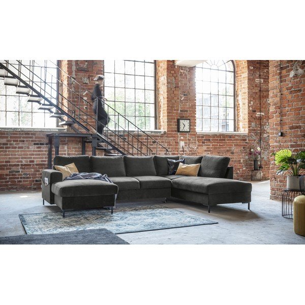 Tamnosiva baršunasta garnitura na razvlačenje u obliku slova "U" Miuform Lofty Lilly, desni kut-image-4