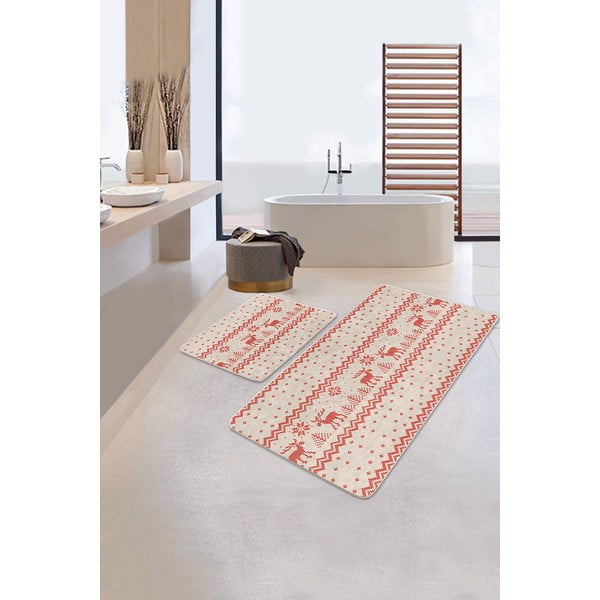 Crveno-bež kupaonske prostirke u setu 2 kom 60x100 cm – Mila Home-image-2