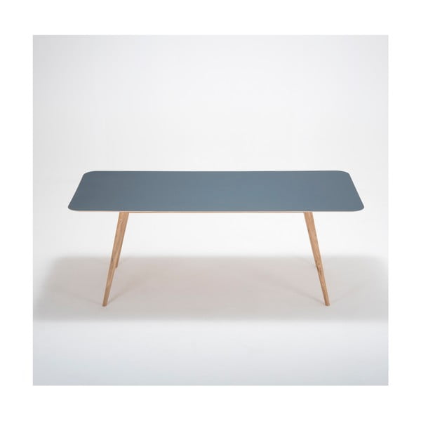 Blagovaonski stol od punog hrasta s tamnoplavom pločom Gazzda Linn, 200 x 90 cm-image-1