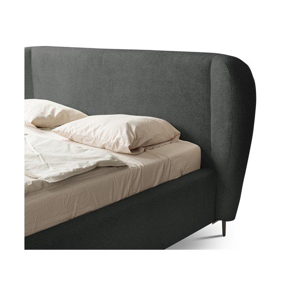 Tamno sivi tapecirani bračni krevet s podnicom 180x200 cm Makana – Makamii-image-3