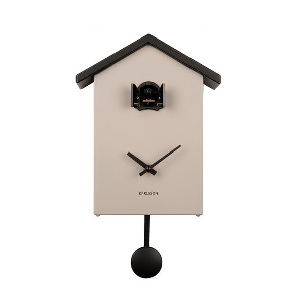 Crno-bež sat s njihalo Karlsson Cuckoo, 25 x 20 cm