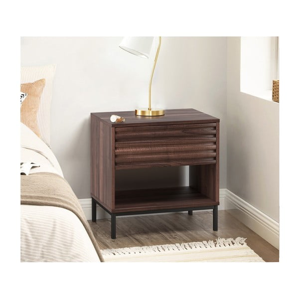 Tamno smeđi noćni ormarić s pločom stola u dekoru oraha Celine – Støraa-image-4