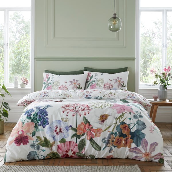 Bijela/ružičasta pamučna posteljina za krevet za jednu osobu 135x200 cm Exotic Garden – RHS