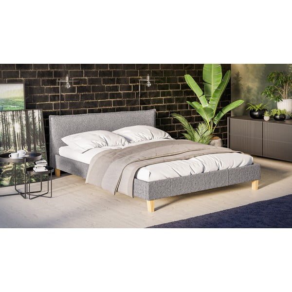 Sivi tapecirani bračni krevet s podnicom 160x200 cm Tina - Ropez-image-2