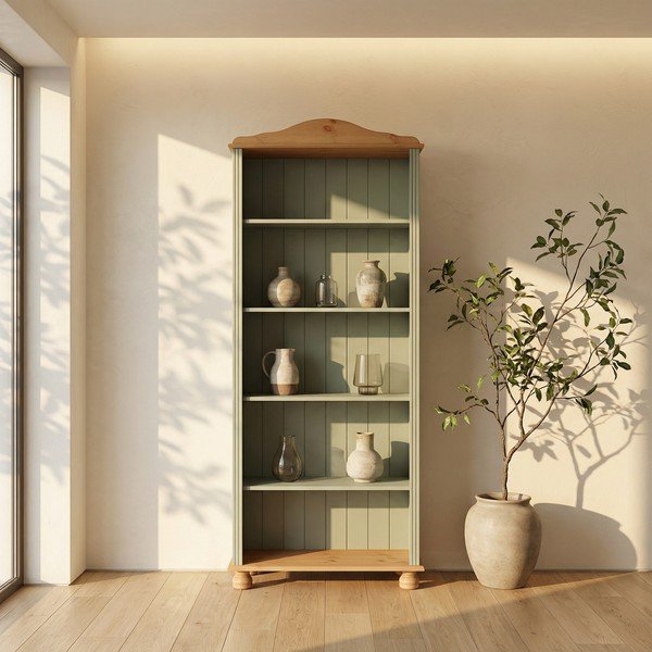 Zelena/u svijetloj prirodnoj boji biblioteka od masivnog bora 77x181x31 cm Mette – Støraa-image-2