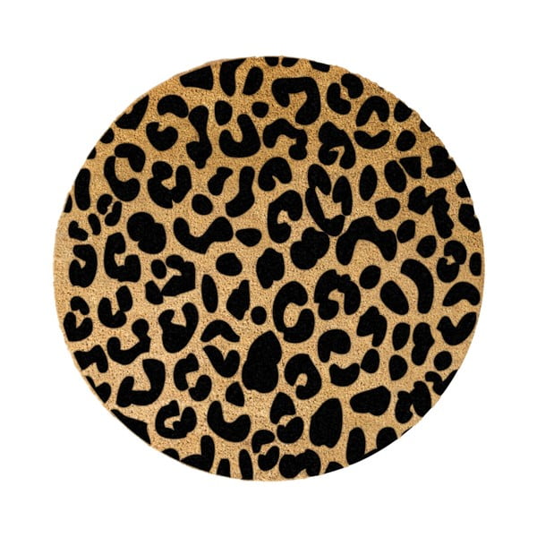 Crna okrugla prostirka od prirodnog kokosovog vlakna Artsy Doormats Leopard, ⌀ 70 cm