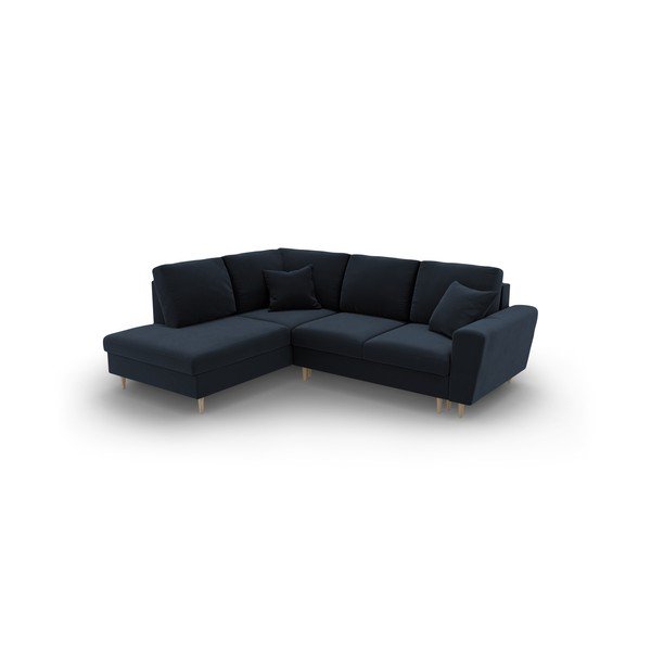 Tamno plava baršunasti sklopiva/s prostorom za odlaganje kutna garnitura (s lijevim kutom/u obliku slova L) Kyoto – Cosmopolitan Design-image-2