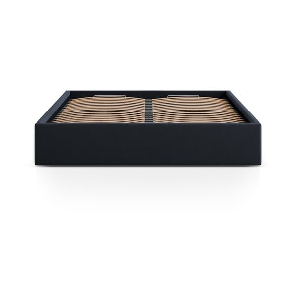 Tamno plavi tapecirani bračni krevet s prostorom za odlaganje/bez uzglavlja s podnicom 180x200 cm Susan – Micadoni -image-2