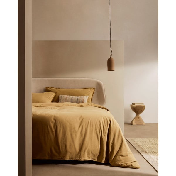 Senf žuta posteljina za bračni krevet/za produženi krevet od pamučnog perkala 260x240 cm Sifinia – Kave Home-image-1