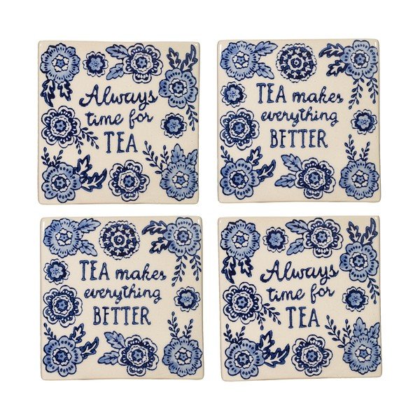 Bijeli/plavi keramički podmetači za čaše u setu 4 kom Blue Willow – Sass & Belle