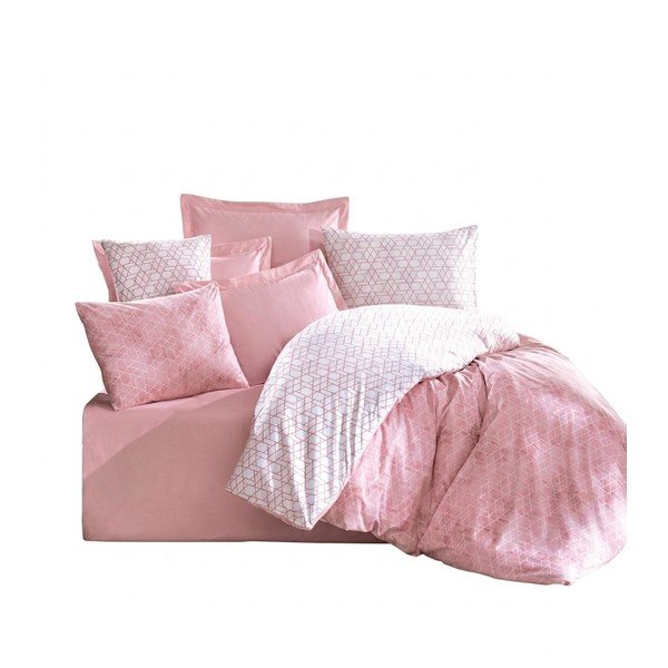Bijela/ružičasta posteljina za bračni krevet/za produženi krevet od renforce pamuka 240x220 cm Soft Geometry – Mila Home Luxury