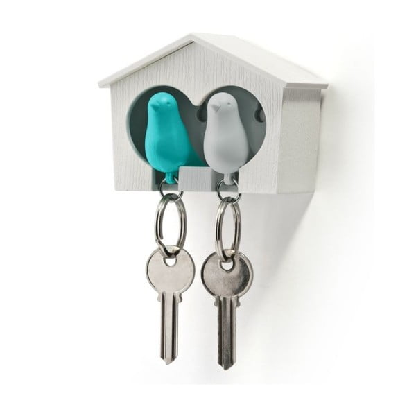 Bijela vješalica za ključeve s bijelim i plavim Qualy Duo Sparrow privjeskom za ključeve