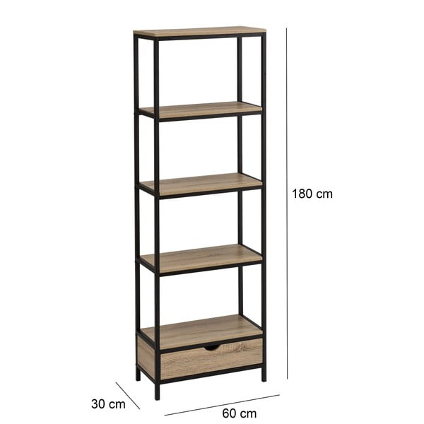 Crna/natur biblioteka u dekoru hrasta 60x180 cm Urban – Casa Selección-image-2