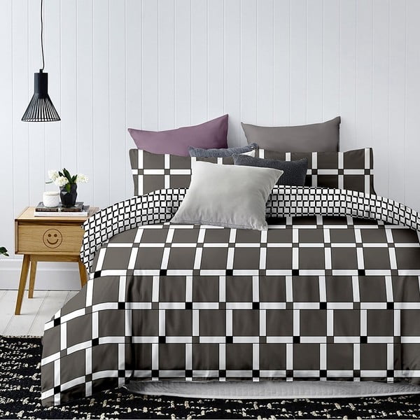 Crno-bijela dvostrana posteljina za krevete za jednu osobu od mikrovlakana DecoKing Hypnosis Wall, 200 x 135 cm
