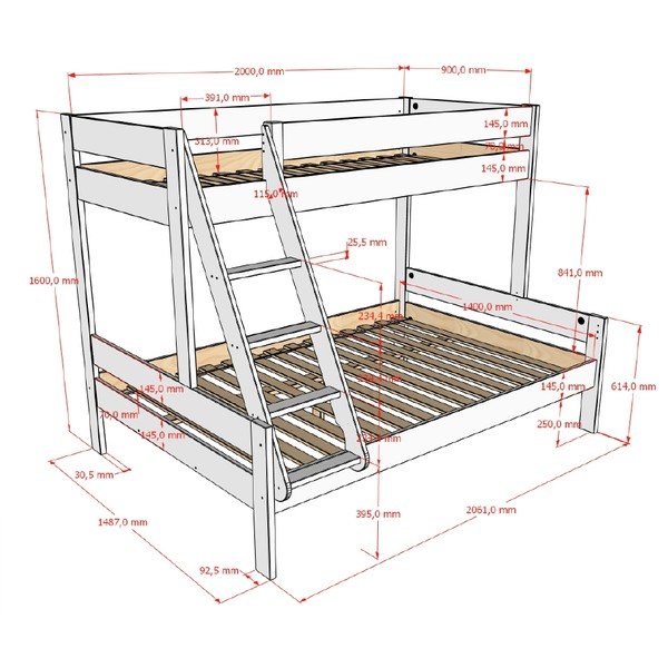 Bijeli dječji krevet na kat s podnicom 140x200/90x200 cm Primo – Vipack-image-2
