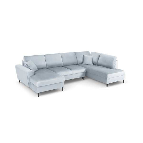 Svijetlo plava baršunasti sklopiva/s prostorom za odlaganje kutna garnitura (s desnim kutom/u obliku slova "U") Kyoto – Cosmopolitan Design-image-1