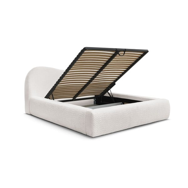 Bijeli tapecirani bračni krevet s prostorom za odlaganje s podnicom 160x200 cm Orlane – Bobochic Paris-image-3