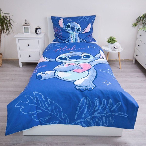 Plava pamučna dječja posteljina za krevet za jednu osobu 140x200 cm Lilo & Stitch "Aloha" – Jerry Fabrics-image-1