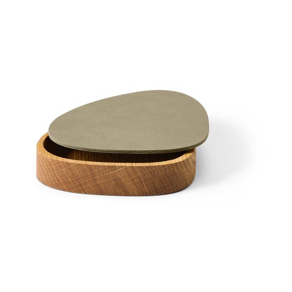 Zelena/u prirodnoj boji drvena/od eko kože kutija za pohranu s poklopcem/dekorativna 14x12,5x3,5 cm Curve Nupo – LIND DNA-image-1