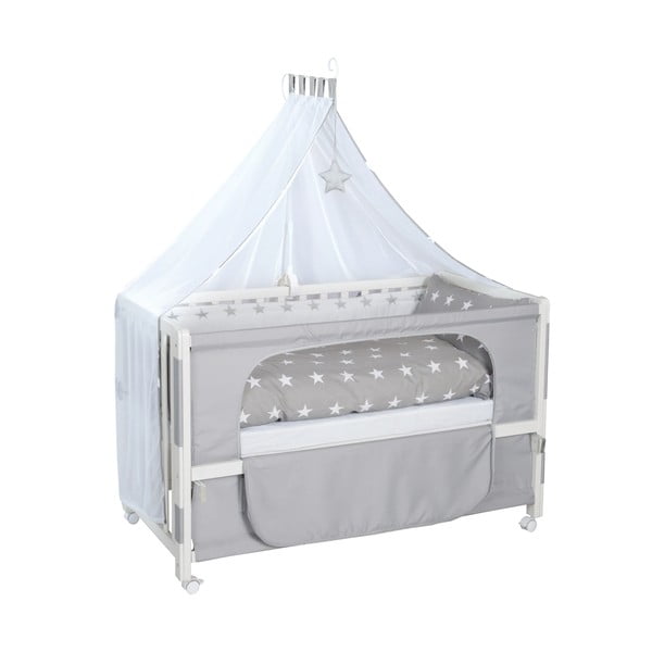 Bijeli dječji krevet na kotačićima/s baldihanom 60x120 cm Little stars – Roba