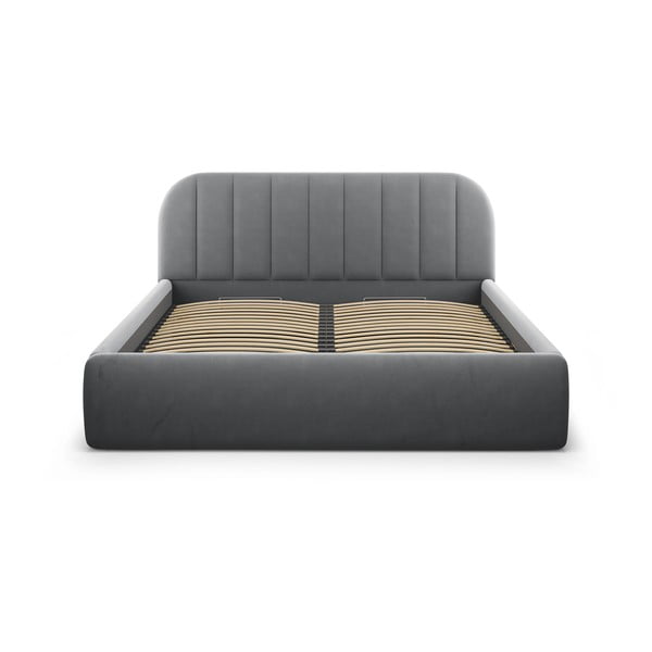 Sivi tapecirani bračni krevet s prostorom za odlaganje s podnicom 140x200 cm Juno – Windsor & Co Sofas-image-3