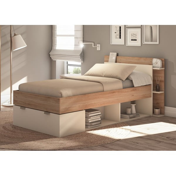 Bijeli/u prirodnoj boji krevet u dekoru hrasta s prostorom za pohranu bez podnice 90x200 cm Albo – Marckeric-image-1